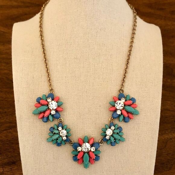 J.Crew | Resin and Rhinestone Cluster Statement Necklace | 18” Adjustable - Picture 2 of 3